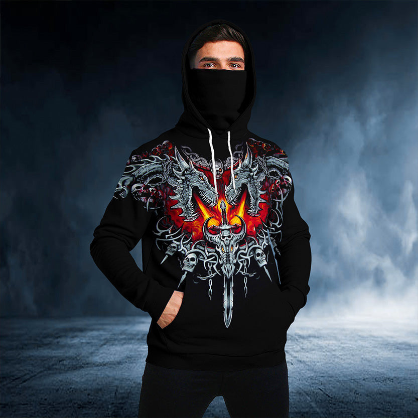 Qt204328Hf Black Dragon Sword Fire Skull 3D Printed Hoodie - Image 2