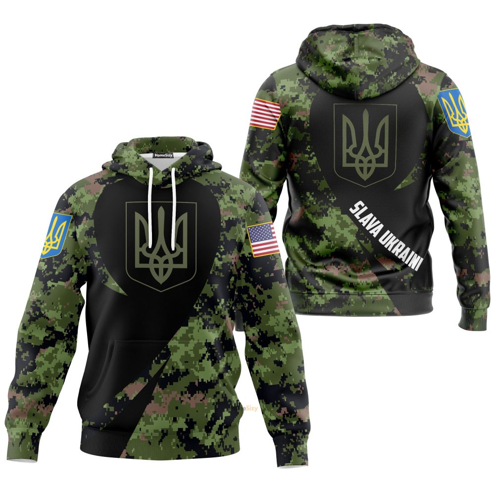 Personalized Custom Name Usa Stands With Ukraine Slava Ukraini Camo Hoodie Trident Ukraine Symbol Clothing Qt306179Hf - Image 3
