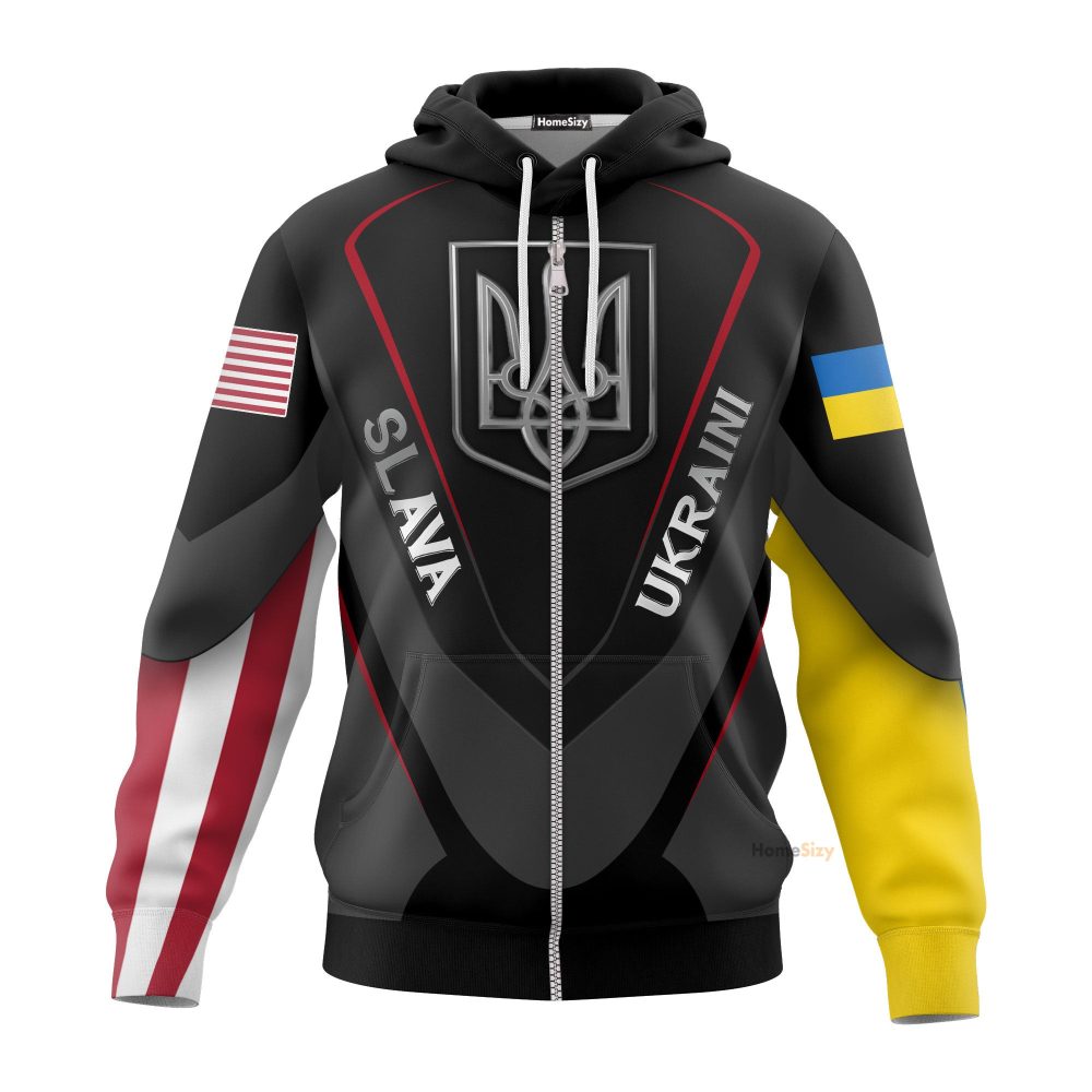 Usa Stand With Ukraine Slava Ukraini Hoodie Trident Ukraine Symbol Ukrainian Merch Qt211729Hf - Image 2