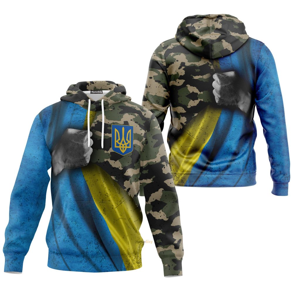 Stand With Ukraine Hoodie Ukrainian Camouflage Flag Clothing Qt208051Hf - Image 3