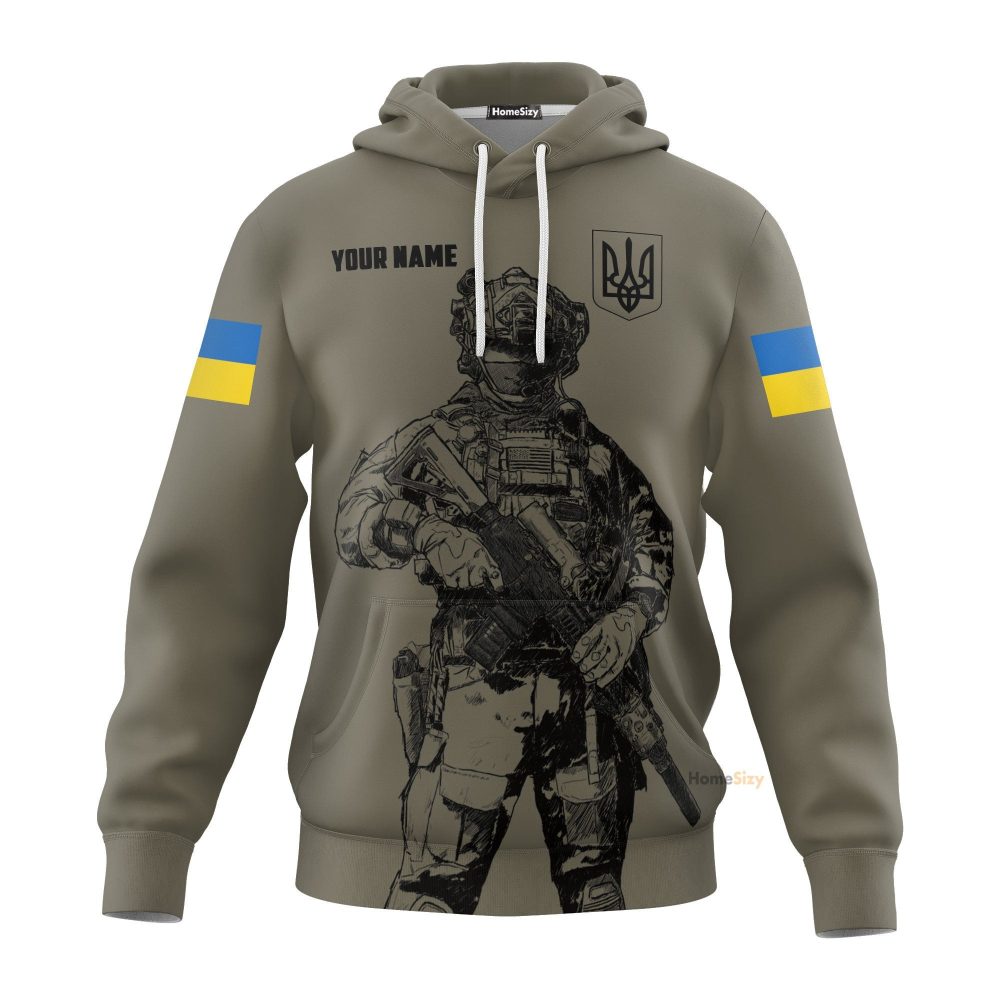 Personalized Custom Name Ukraine Soldier Hoodie Ukrainian Flag Stand With Ukraine Clothing Qt207398Hf