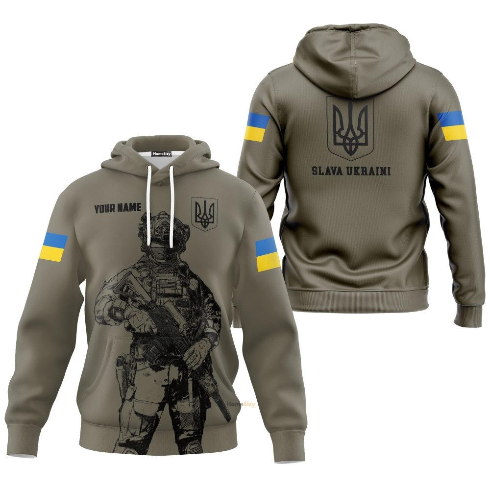 Personalized Custom Name Ukraine Soldier Hoodie Ukrainian Flag Stand With Ukraine Clothing Qt207398Hf - Image 3