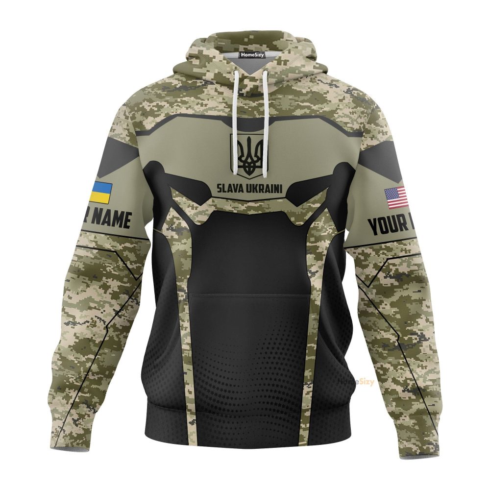 Personalized Custom Name Usa Stands With Ukraine Slava Ukraini Hoodie Camouflage Merch Qt207094Hf
