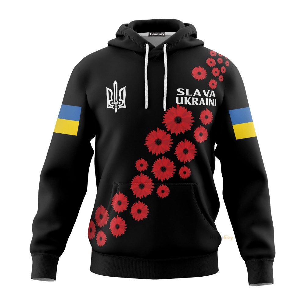 Slava Ukraini Ukraine Flag Hoodie Ukrainian Right Sector Flag Trident Symbol Clothing Qt301192