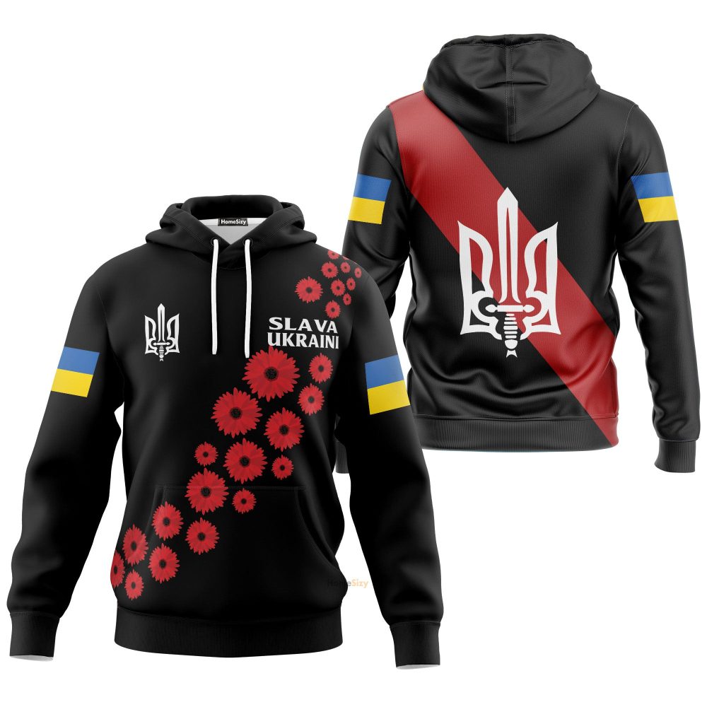 Slava Ukraini Ukraine Flag Hoodie Ukrainian Right Sector Flag Trident Symbol Clothing Qt301192 - Image 3