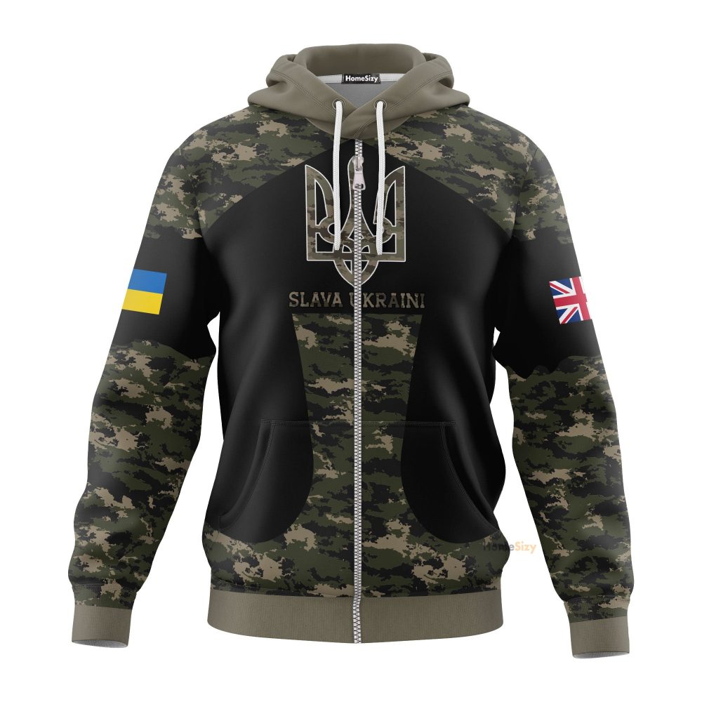 Uk Stand With Ukraine Slava Ukraini Camo Hoodie Stop Ukraine War Merch British Gift Hoodie Qt205252Hf - Image 2