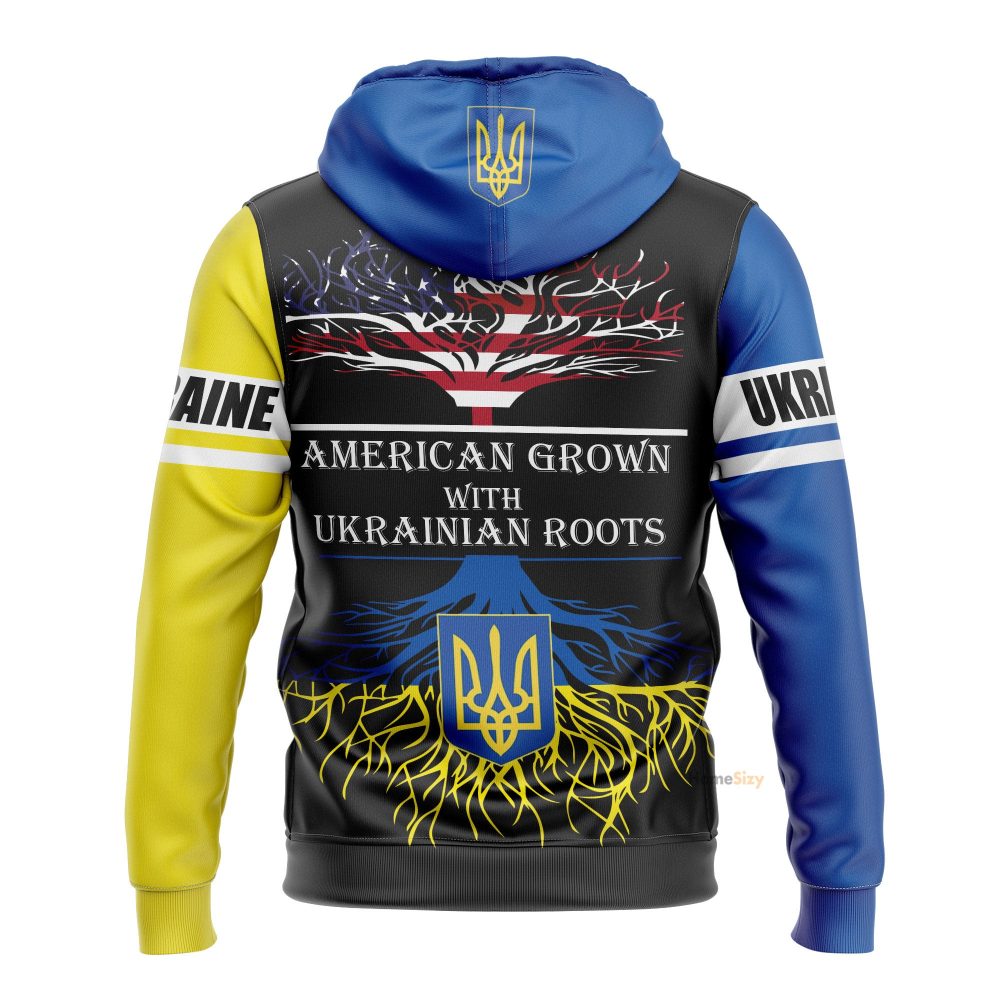Personalized Custom Name Ukraine Hoodie American Grown With Ukrainian Roots Merch Support Ukraine 2022 Qt212499Hf - Image 3