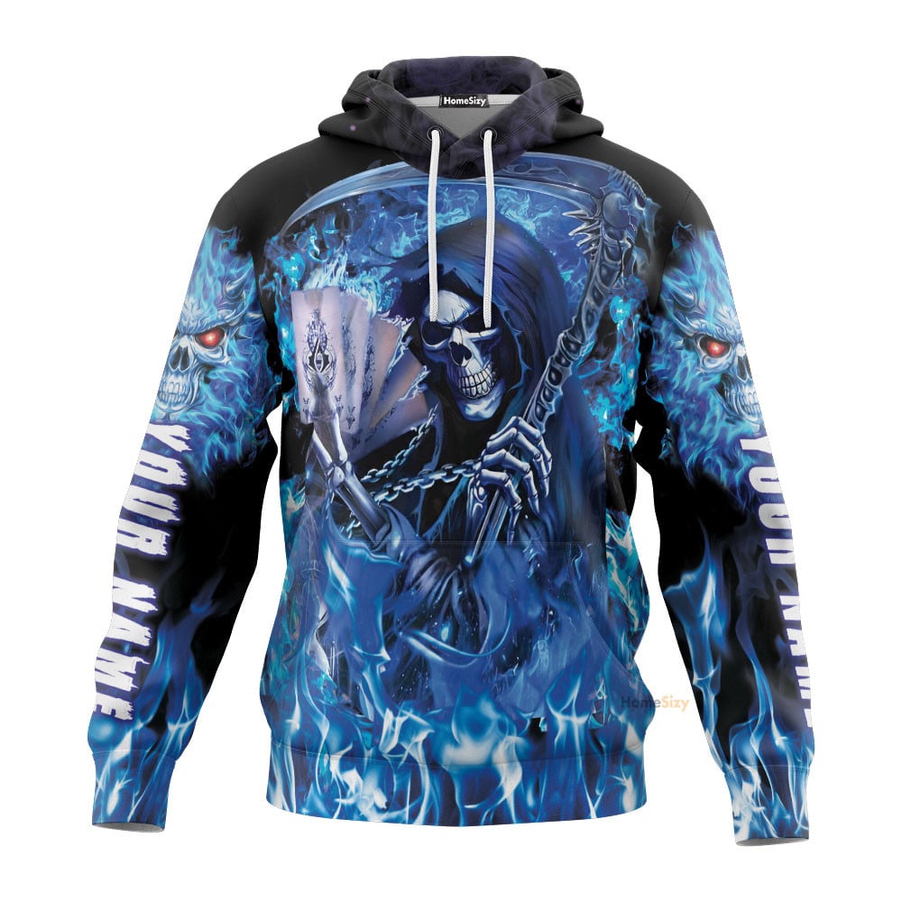 Personalized Custom Name Grim Reaper Blue Fire Skull 3D Printed Hoodie Qt306138Hg
