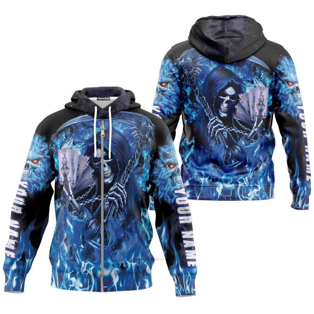 Personalized Custom Name Grim Reaper Blue Fire Skull 3D Printed Hoodie Qt306138Hg - Image 2