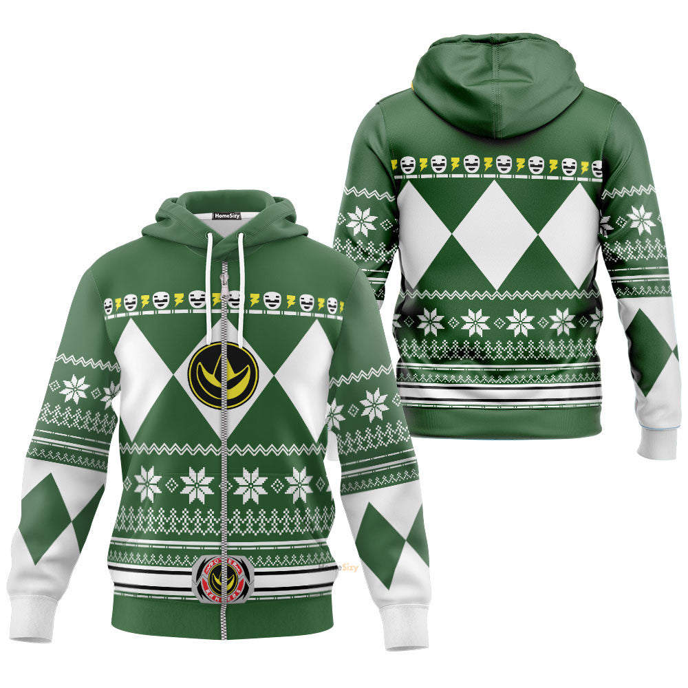 Green Mighty Morphin Power Rangers V1 - Cosplay Costume 3D Hoodie Qt306019 - Image 2