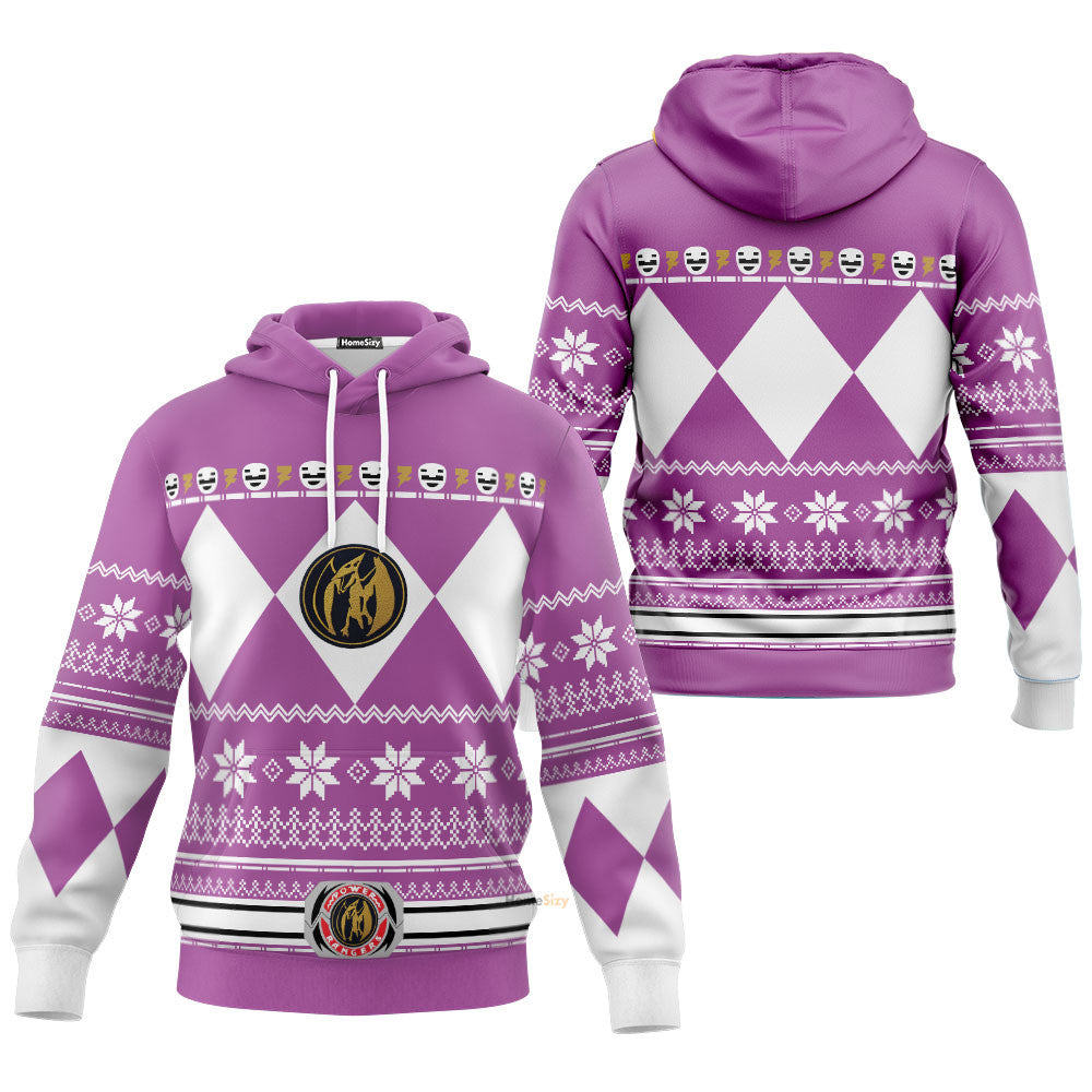 Pink Mighty Morphin Power Rangers V1 - Cosplay Costume 3D Hoodie Qt306021 - Image 3
