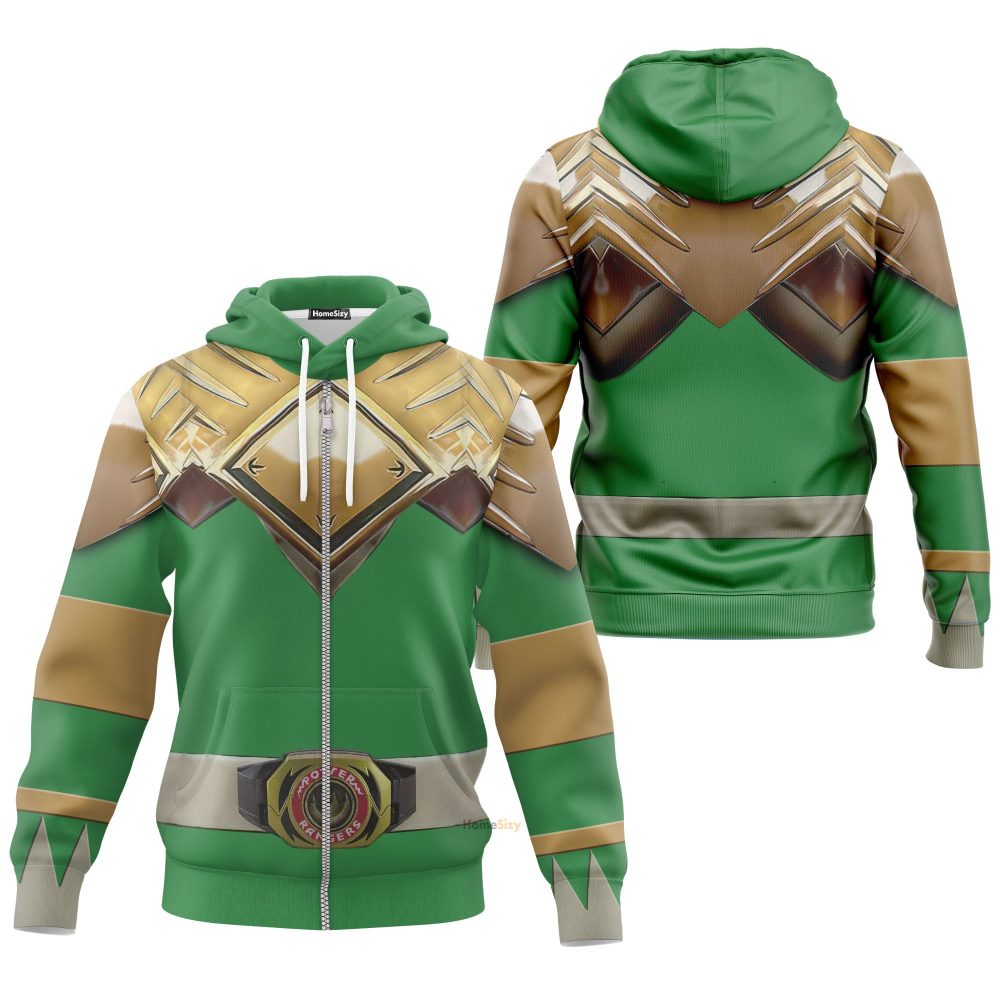 Green Mighty Morphin Power Rangers V5 - Cosplay Costume 3D Hoodie Qt209539 - Image 2