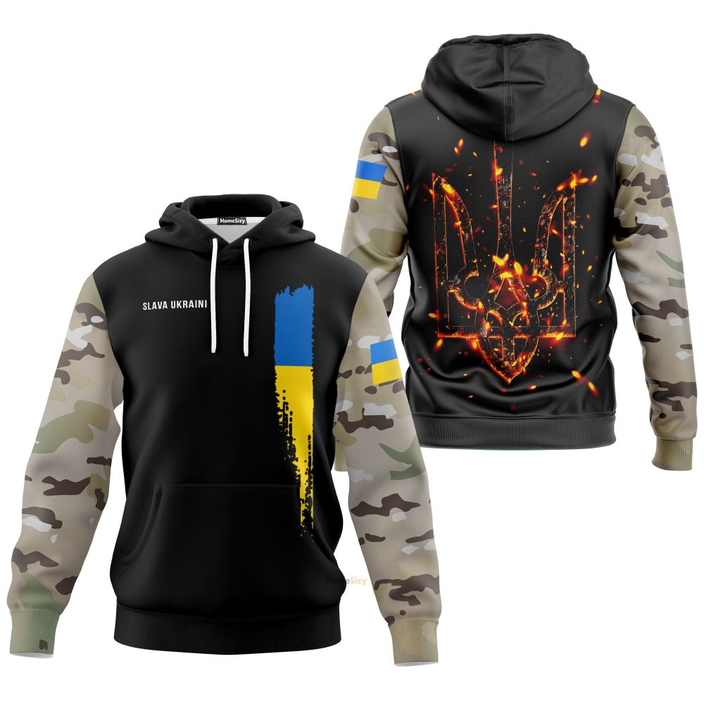 Slava Ukraini Ukraine Flag Hoodie Trident Ukraine Camouflage Clothing Qt206182Hf - Image 3
