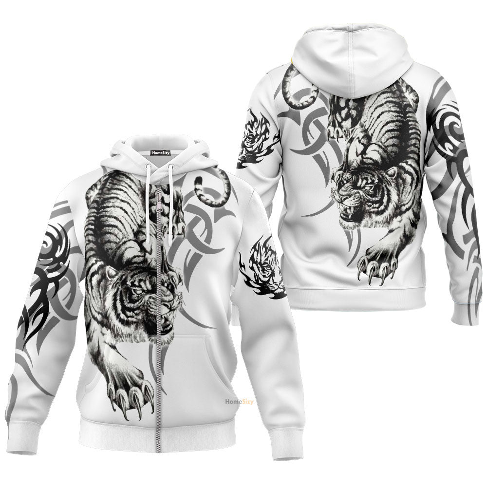 White Tiger Tattoo All Over Hoodie 3D Qt207395Hf - Image 2