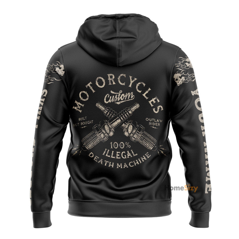 Men Racing Hoodie Black Customize Name Motorcycle Racing All Over Hoodie 3D Skull Chopper Qt307087 - Image 2