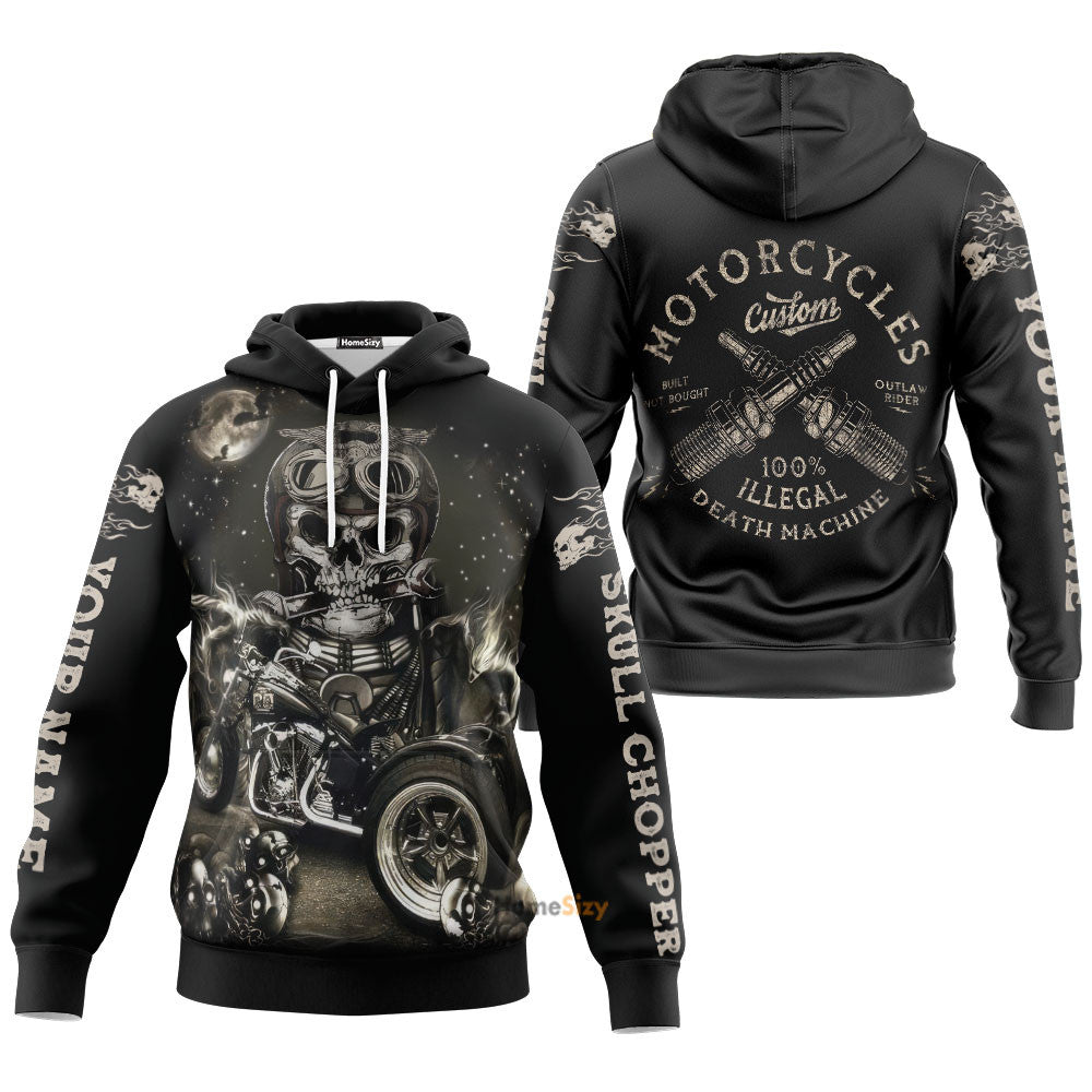 Men Racing Hoodie Black Customize Name Motorcycle Racing All Over Hoodie 3D Skull Chopper Qt307087 - Image 3