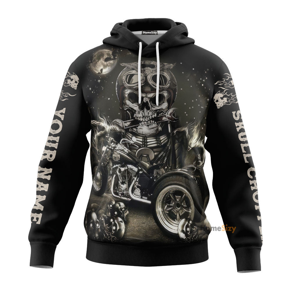Men Racing Hoodie Black Customize Name Motorcycle Racing All Over Hoodie 3D Skull Chopper Qt307087
