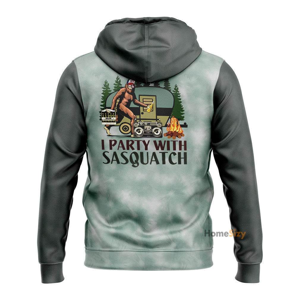 I Party With Sasquatch Tie Dyed Camping All Over Hoodie 3D Qt301321Tf - Image 2