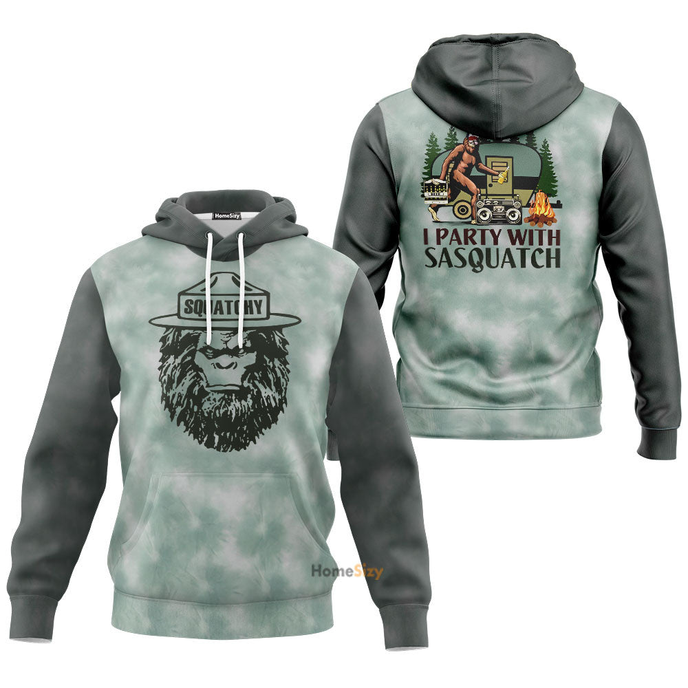 I Party With Sasquatch Tie Dyed Camping All Over Hoodie 3D Qt301321Tf - Image 3