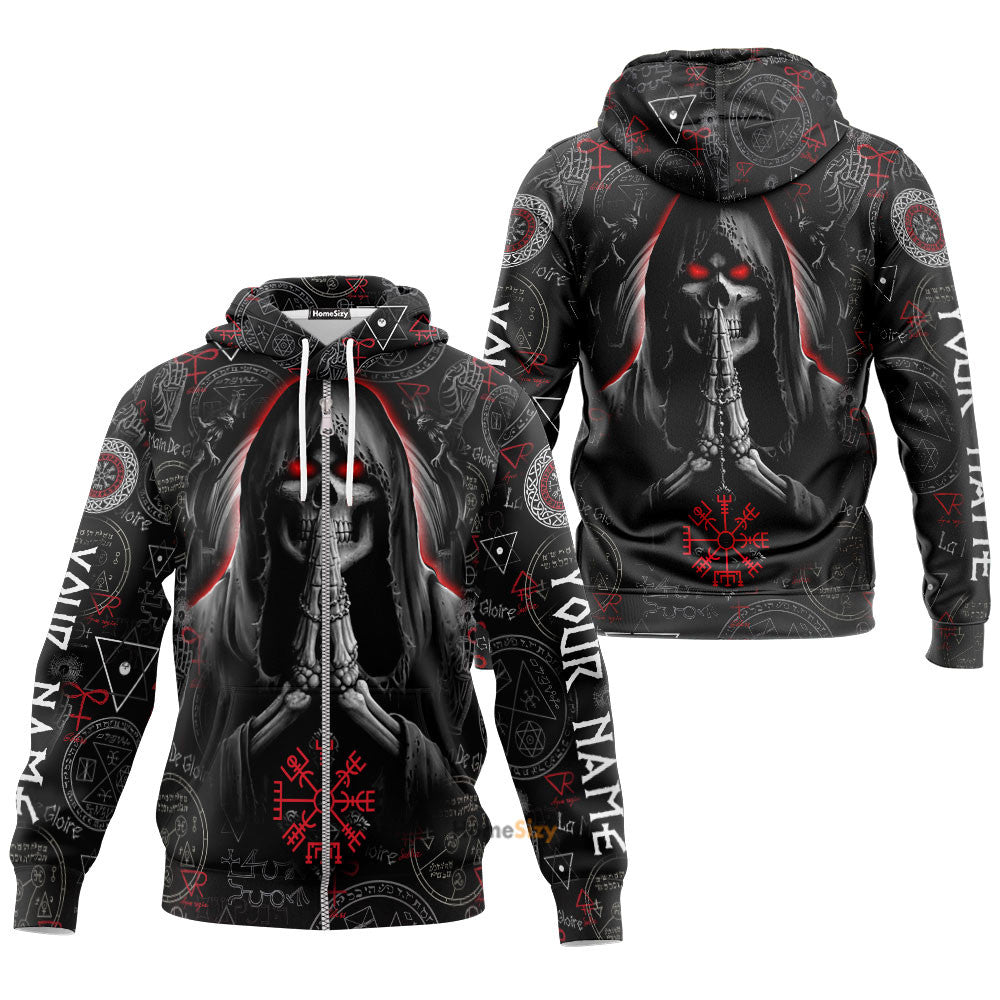Personalized Custom Name Viking Pattern Grim Reaper Praying For The Death Skull 3D Printed Hoodie Qt205179Hf - Image 3