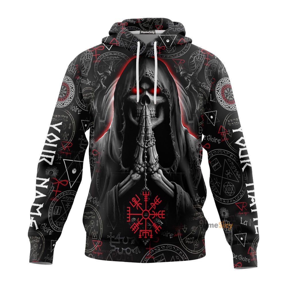 Personalized Custom Name Viking Pattern Grim Reaper Praying For The Death Skull 3D Printed Hoodie Qt205179Hf