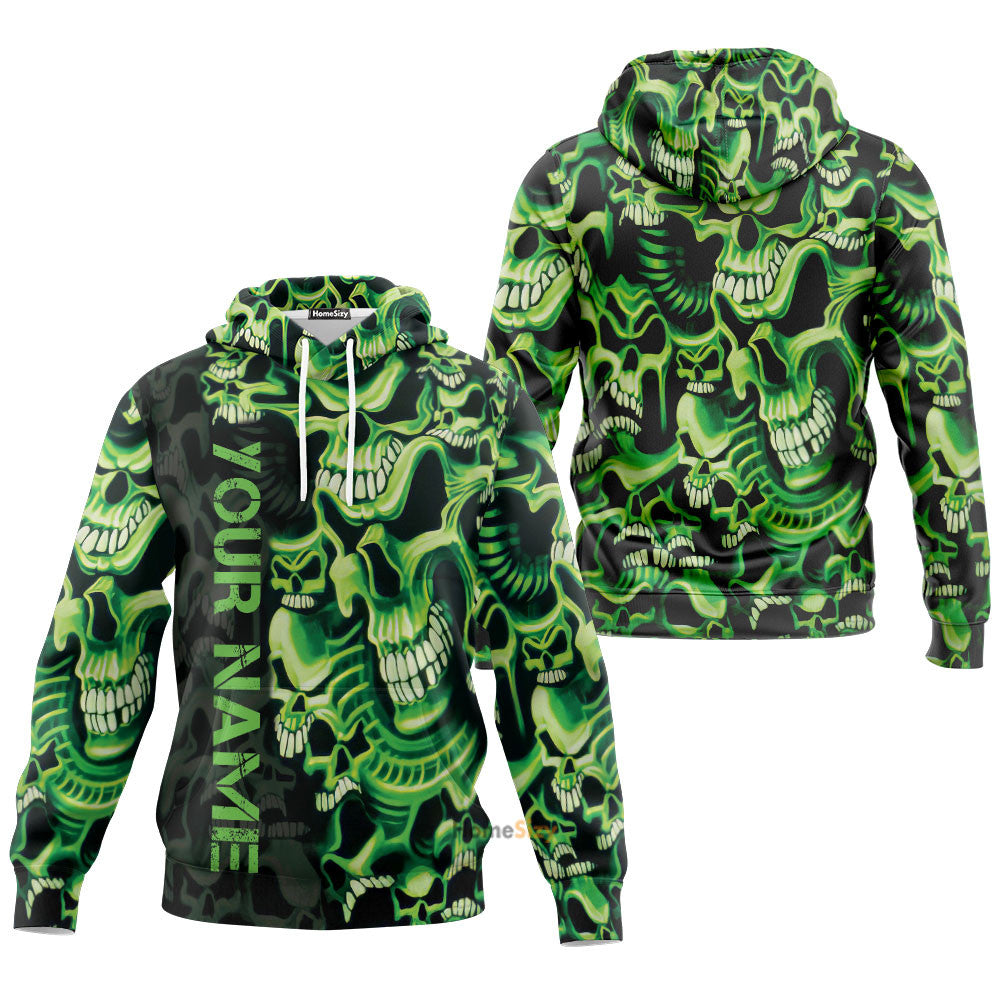 Personalized Custom Name Green Skull Pile 3D Printed Hoodie Qt212455Hf - Image 3