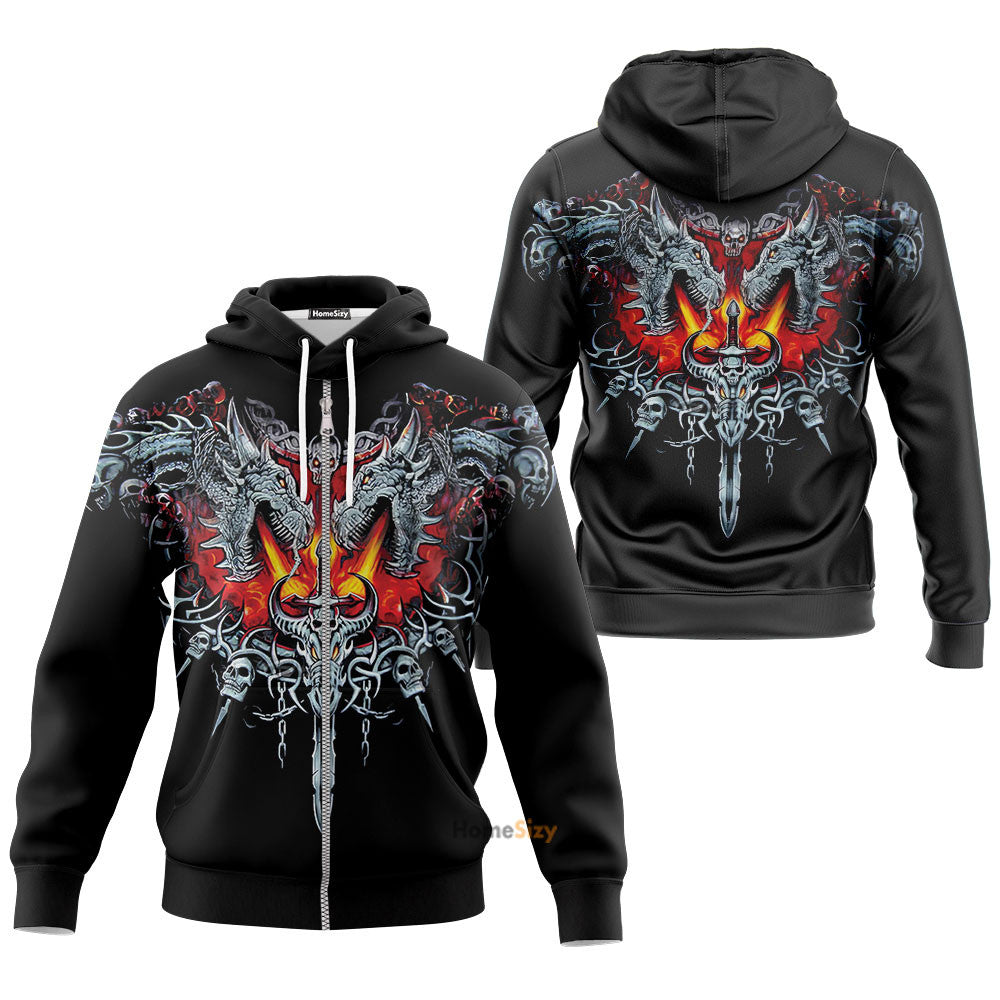 Qt204328Hf Black Dragon Sword Fire Skull 3D Printed Hoodie - Image 3