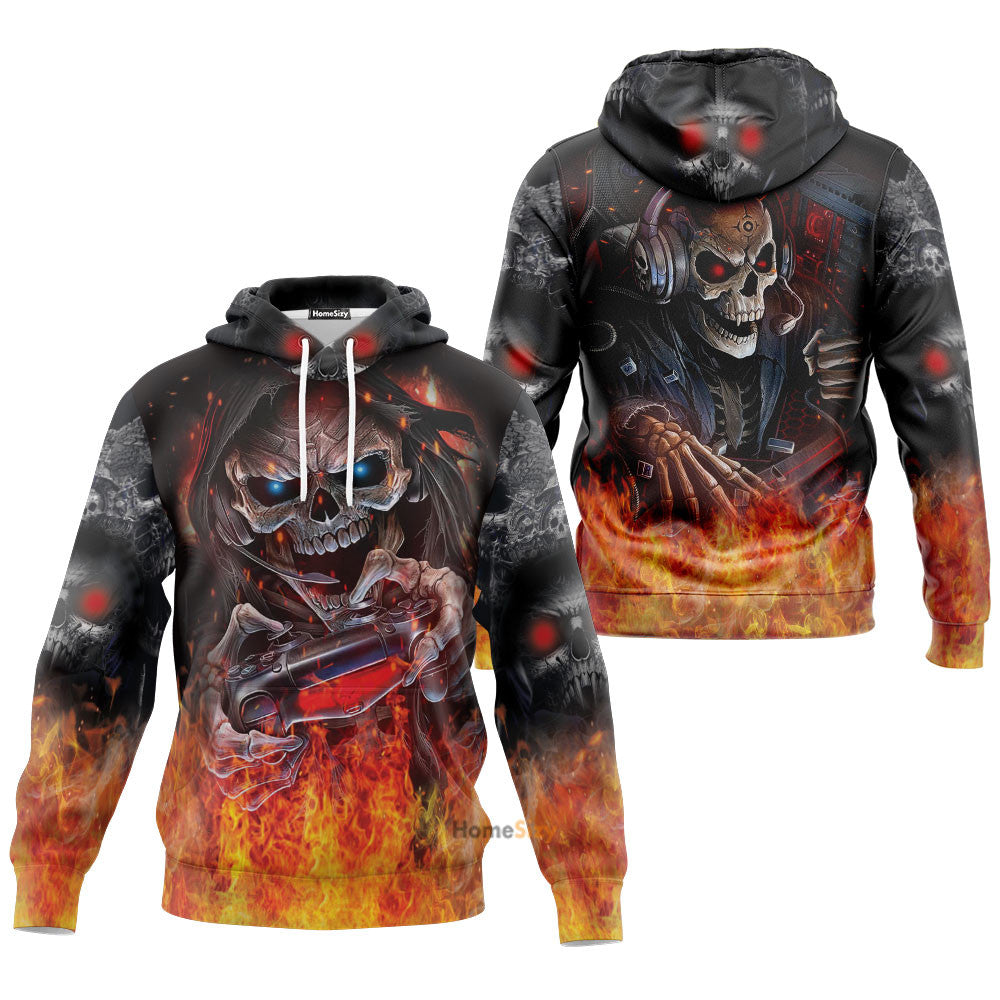 Playing Game Fire Skull 3D Printed Hoodie Qt209215 - Image 3