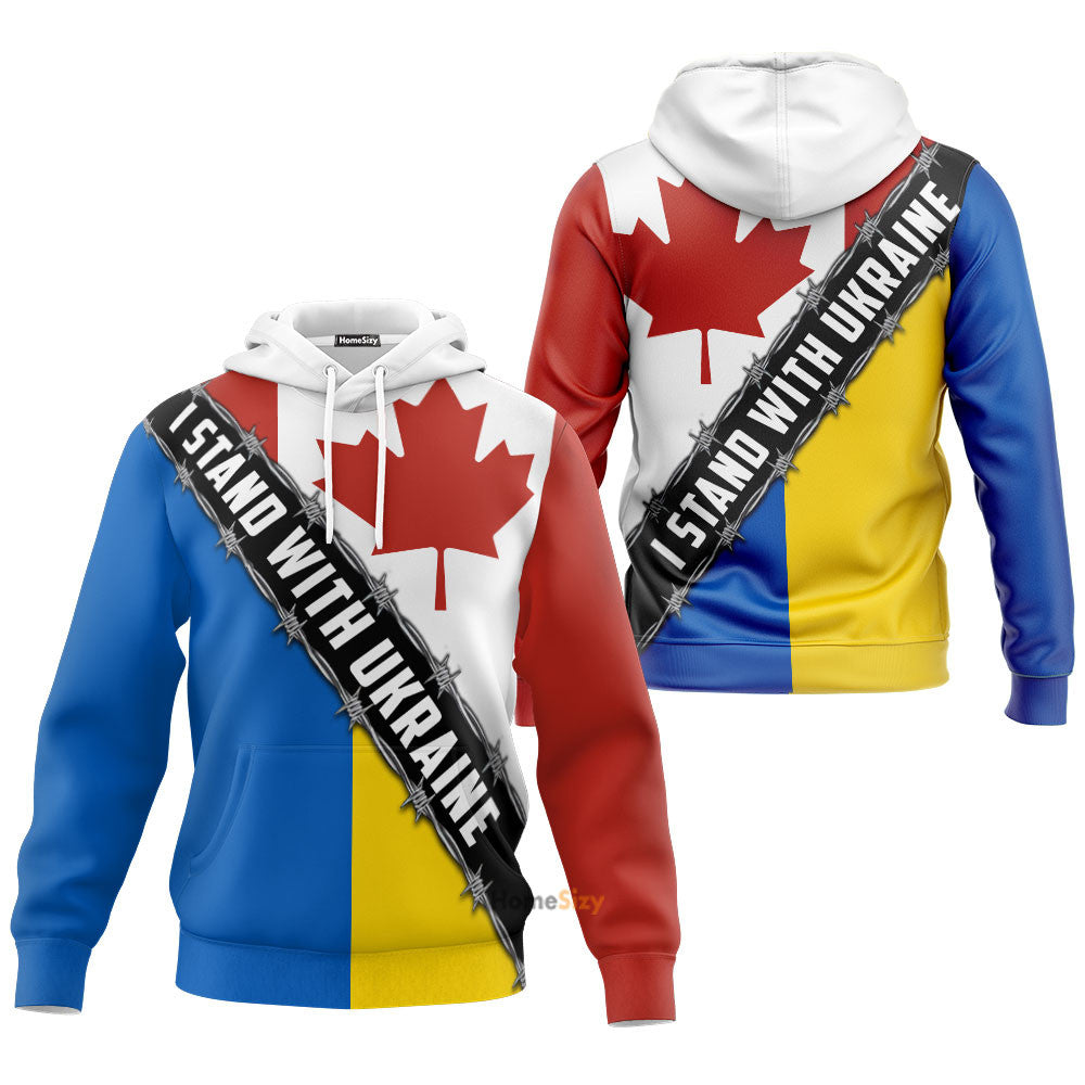 I Stand With Ukraine American Canada Flag Hoodie Support Ukraine American 2022 Va204026Ha - Image 3