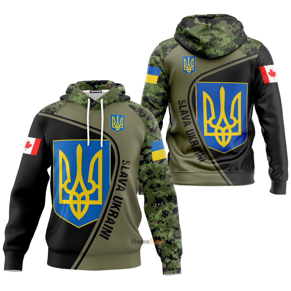 Personalized Custom Name Canada Stand With Ukraine Hoodie Slava Ukraini Camouflage Clothing Qt206329Hf - Image 3