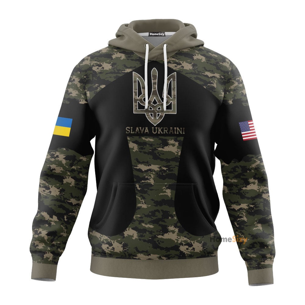 Slava Ukraine Hoodie American Ukrainian Flag Trident Ukraine Merchandise Qt206061Hf