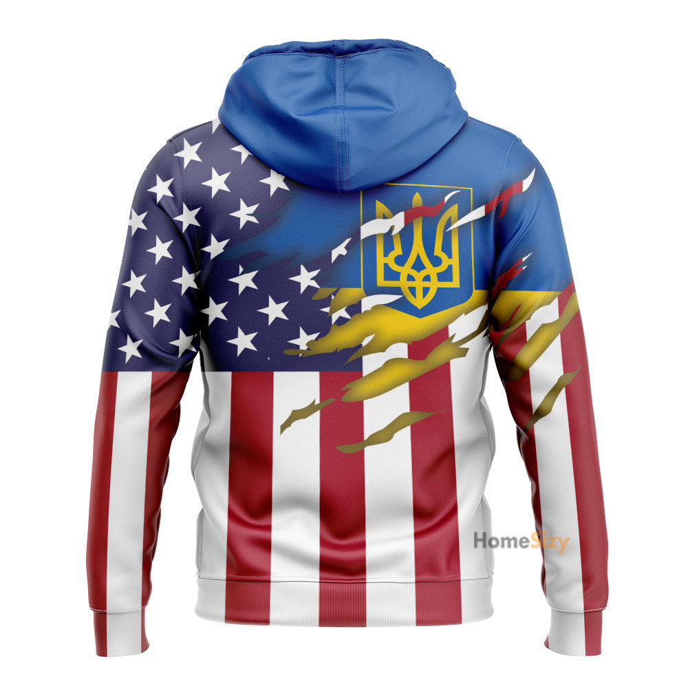 Ukrainian American Usa Flag Hoodie Stand With Ukraine Support Ukraine Hoodie Merch Qt209276Hf - Image 2
