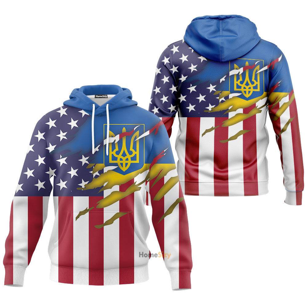 Ukrainian American Usa Flag Hoodie Stand With Ukraine Support Ukraine Hoodie Merch Qt209276Hf - Image 3