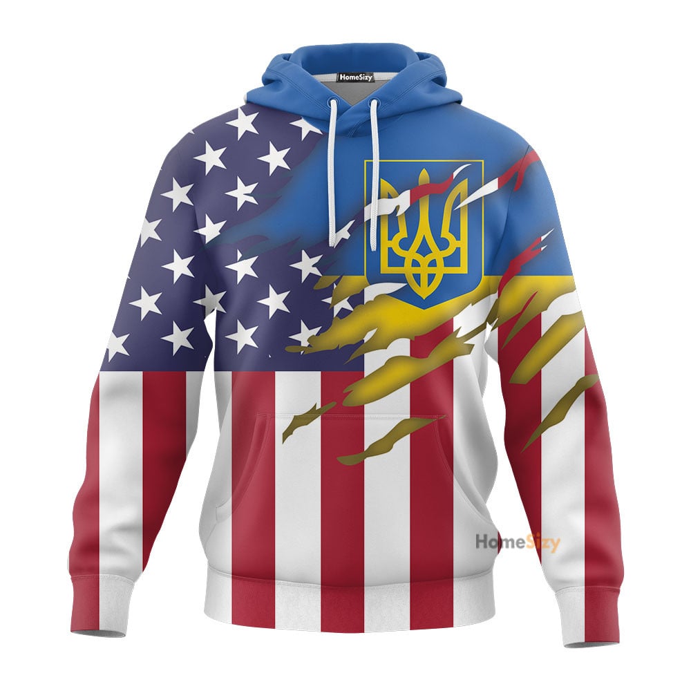 Ukrainian American Usa Flag Hoodie Stand With Ukraine Support Ukraine Hoodie Merch Qt209276Hf