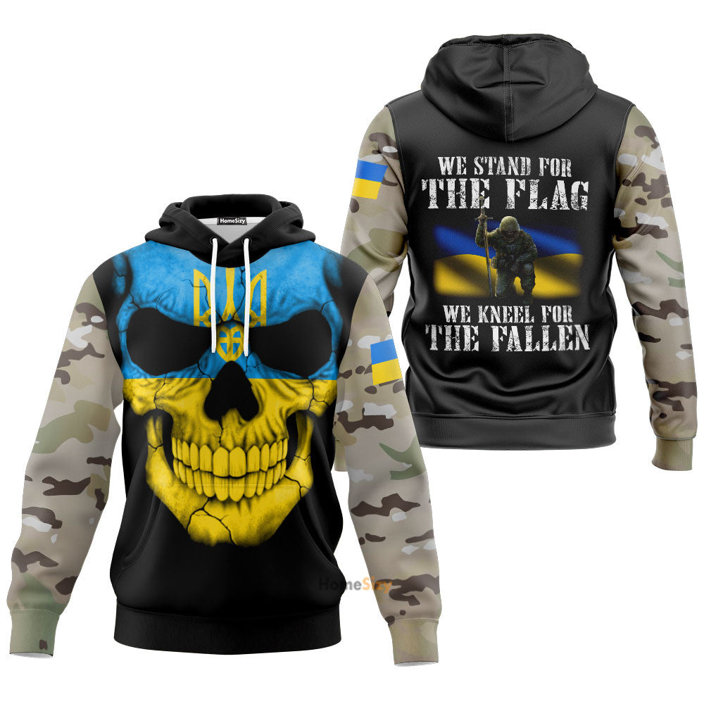 Stand With Ukraine Skull Ukraine Camo Hoodie Veteran We Stand For Flag We Kneel For The Fallen Qt206183Hf - Image 3