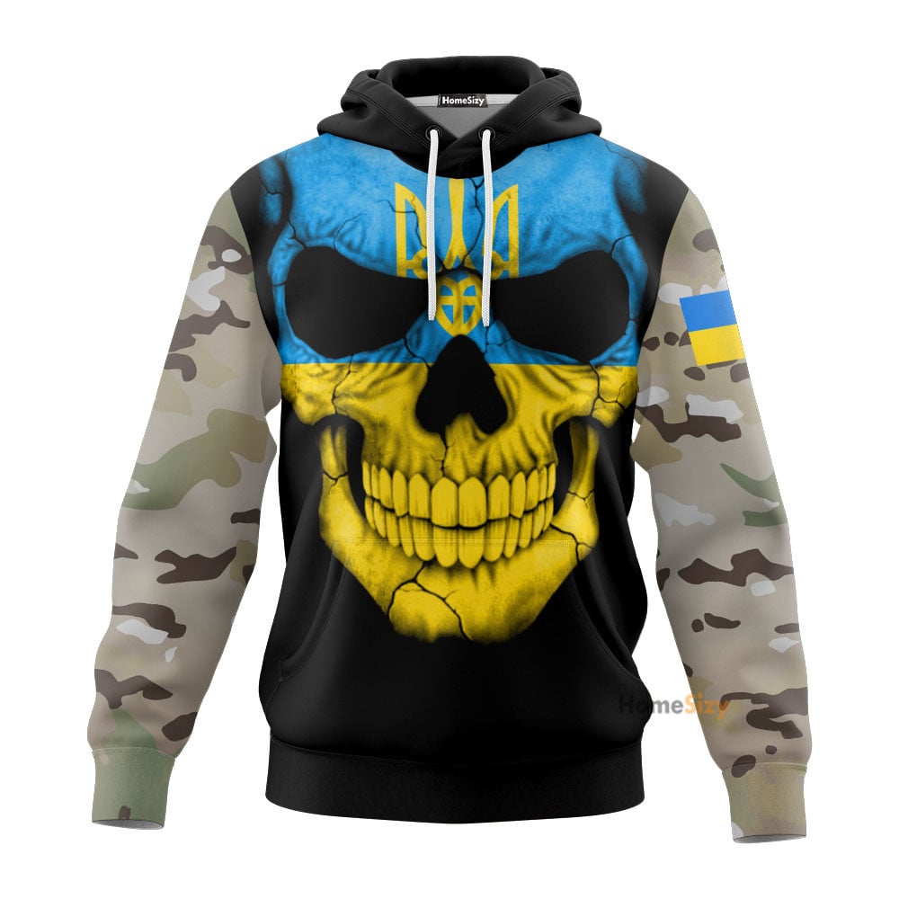 Stand With Ukraine Skull Ukraine Camo Hoodie Veteran We Stand For Flag We Kneel For The Fallen Qt206183Hf