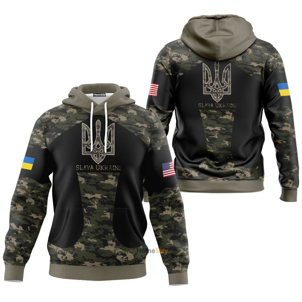 Usa Stand With Ukraine Slava Ukraini Camo Hoodie American Support Ukraine Merch Men Qt301107Hg - Image 3