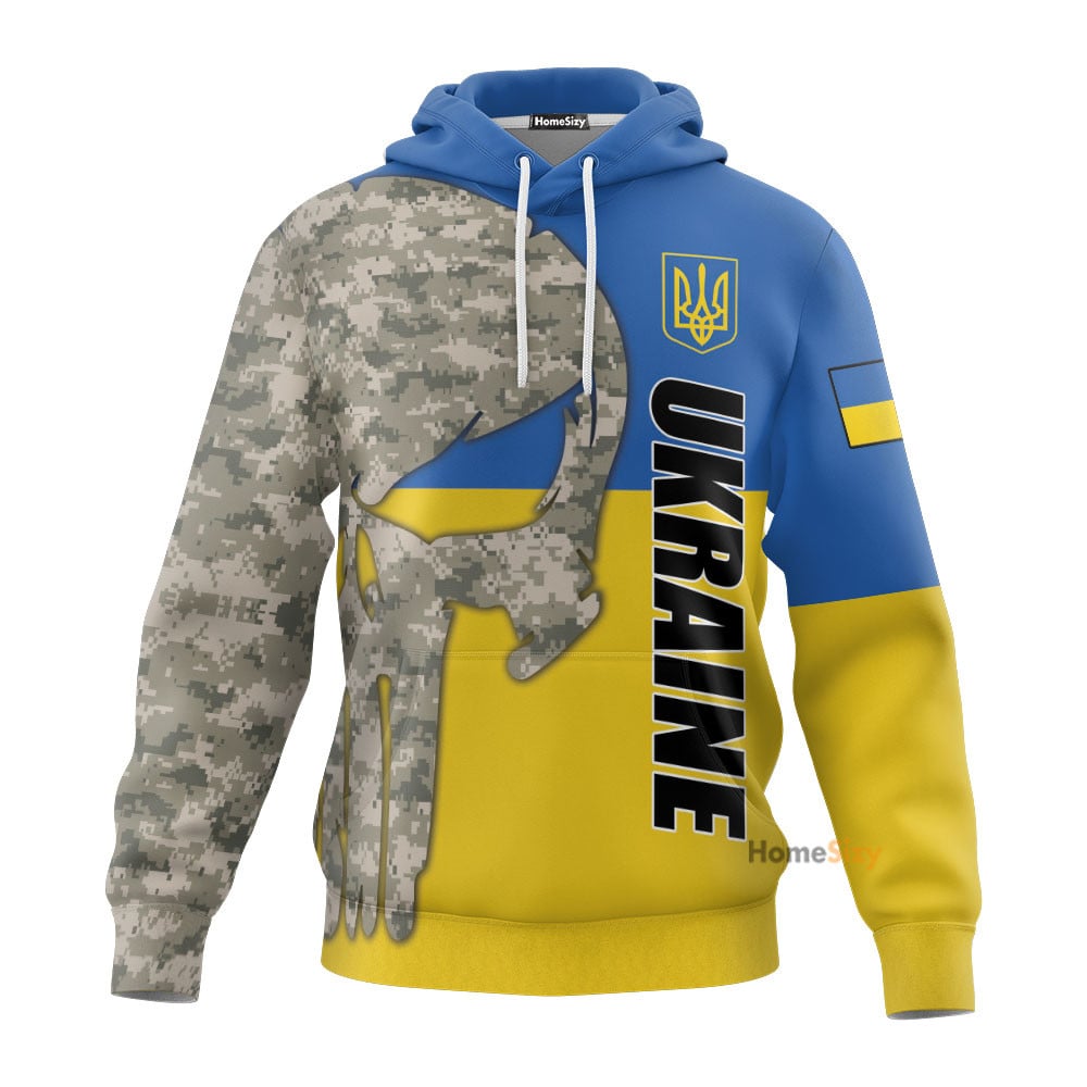 Ukraine Flag Camo Hoodie Support Military I Stand With Ukraine Clothing Qt206097Hf