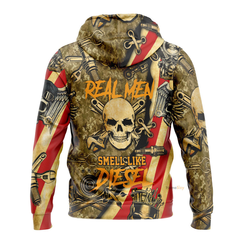 Real Men Smell Like Diesel American Flag Wrenches Piston Skull - 3D Hoodie Qt309118 - Image 2