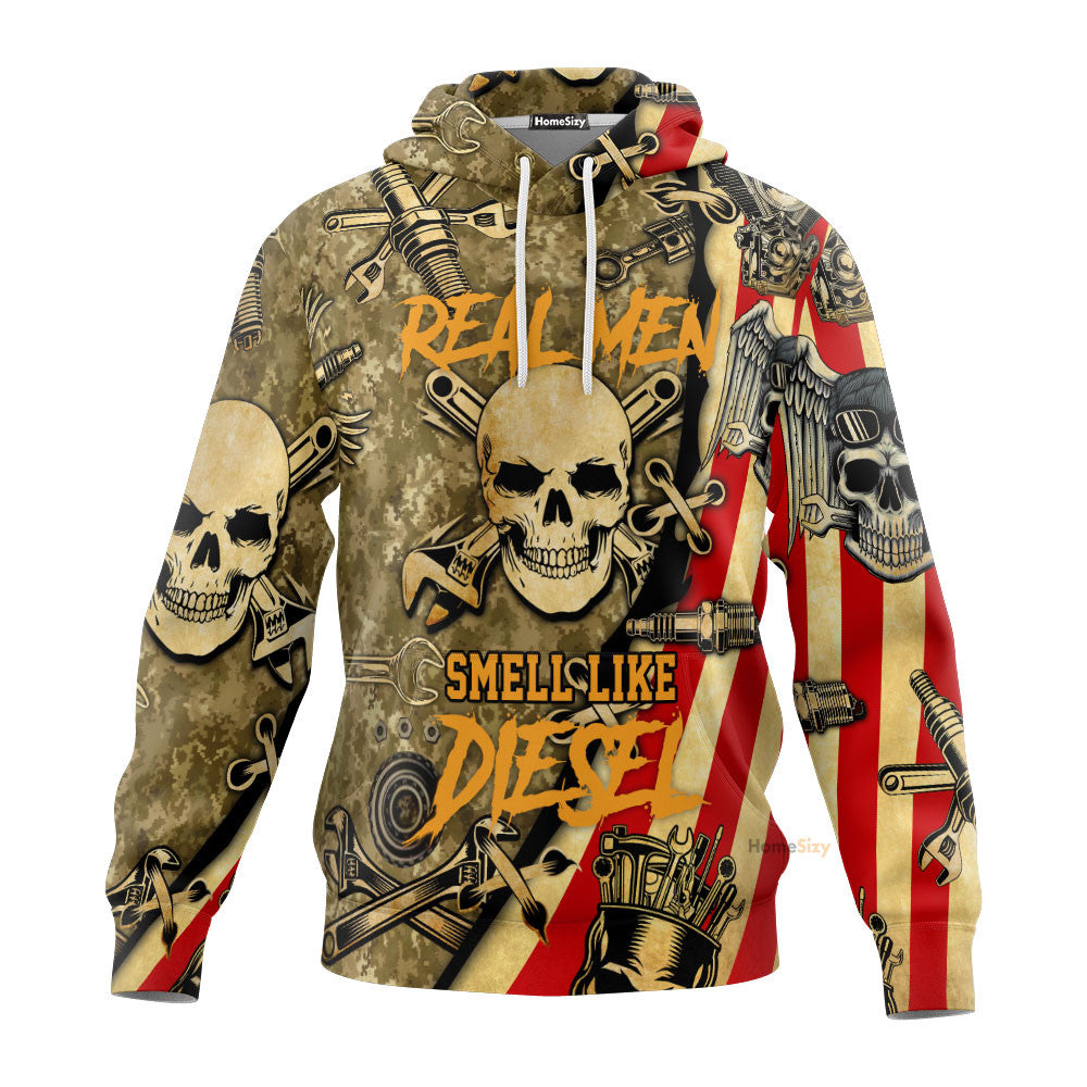 Real Men Smell Like Diesel American Flag Wrenches Piston Skull - 3D Hoodie Qt309118
