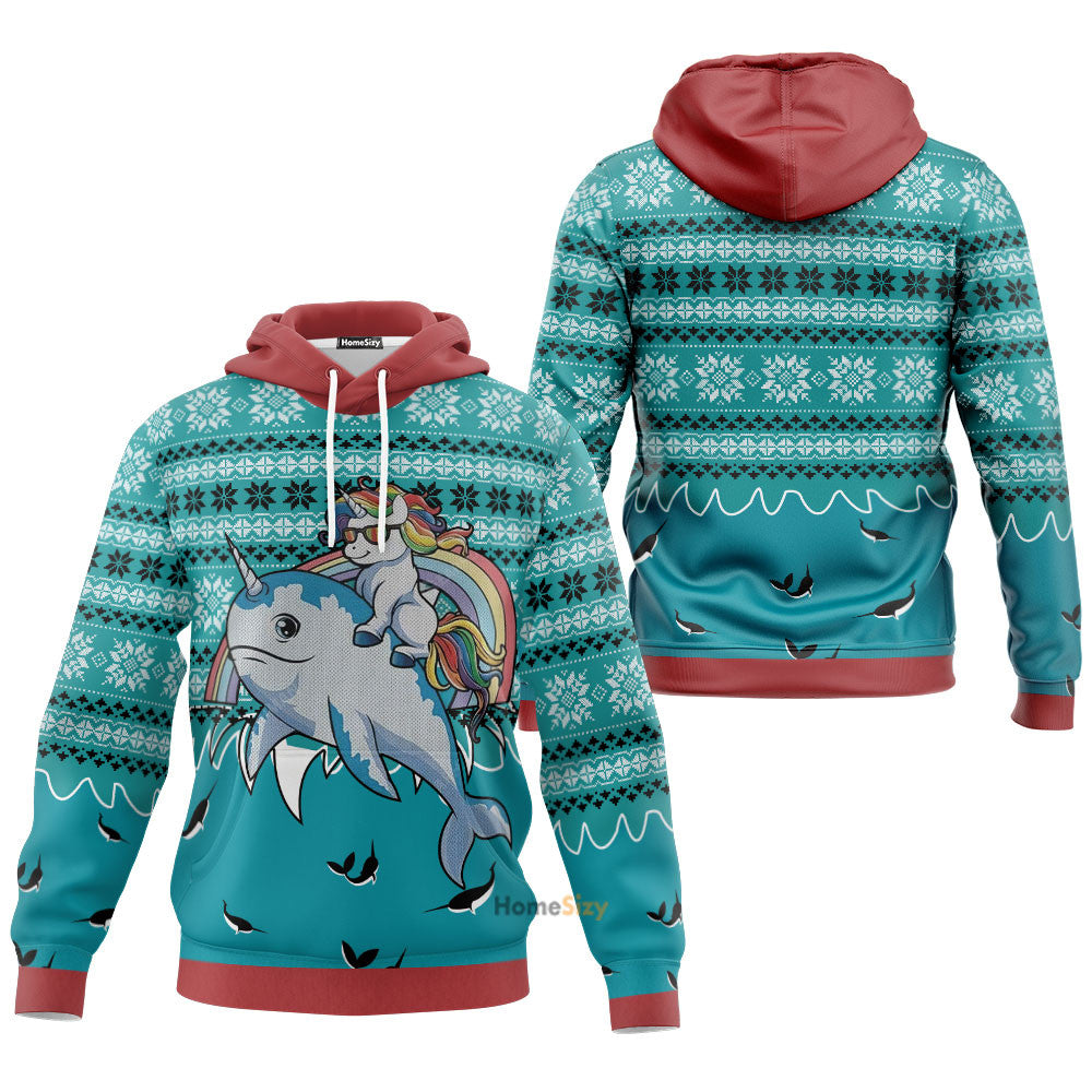 Ugly Unicorn Riding Narwhal Christmas Hoodie Tshirt Qt210392Tf - Image 3
