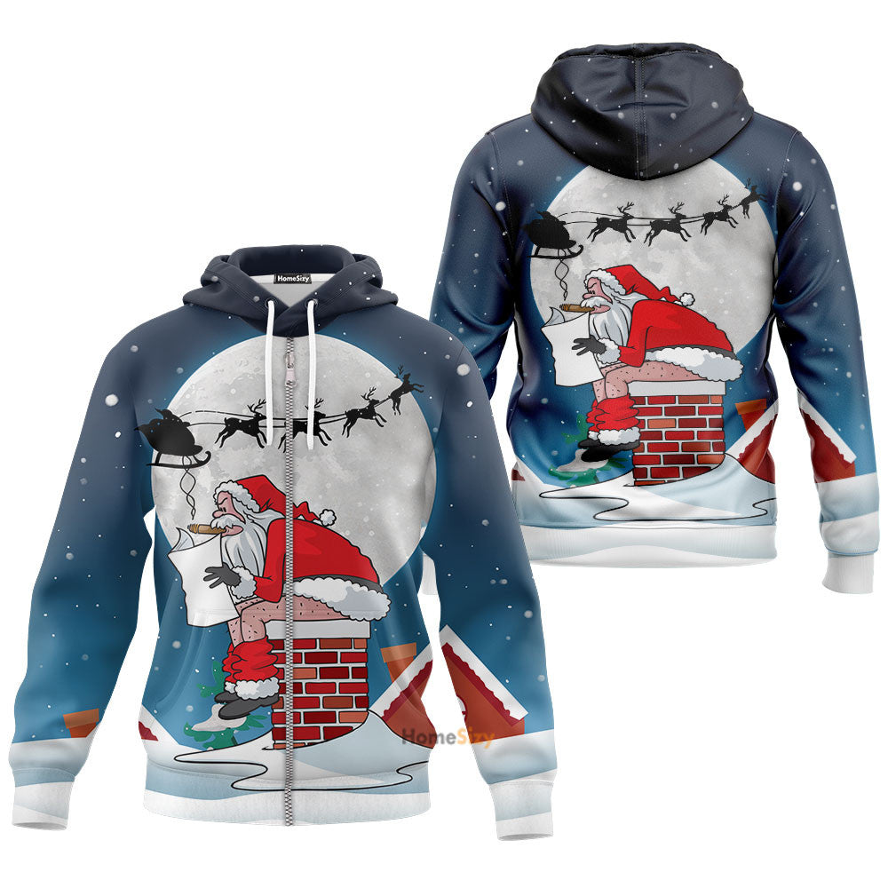 Santa Claus Sitting On Christmas Chimney Funny - 3D Hoodie Qt309806 - Image 2