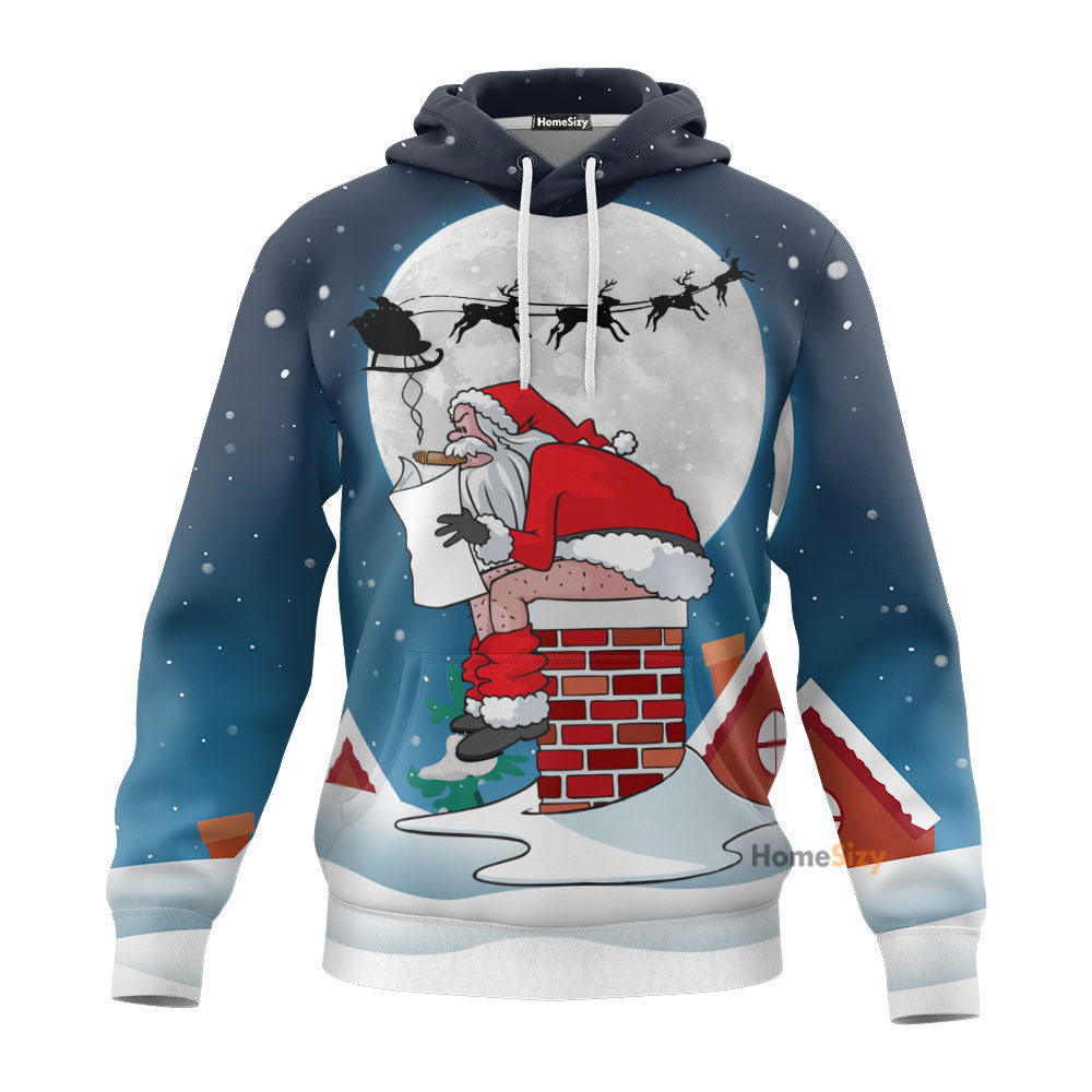 Santa Claus Sitting On Christmas Chimney Funny - 3D Hoodie Qt309806