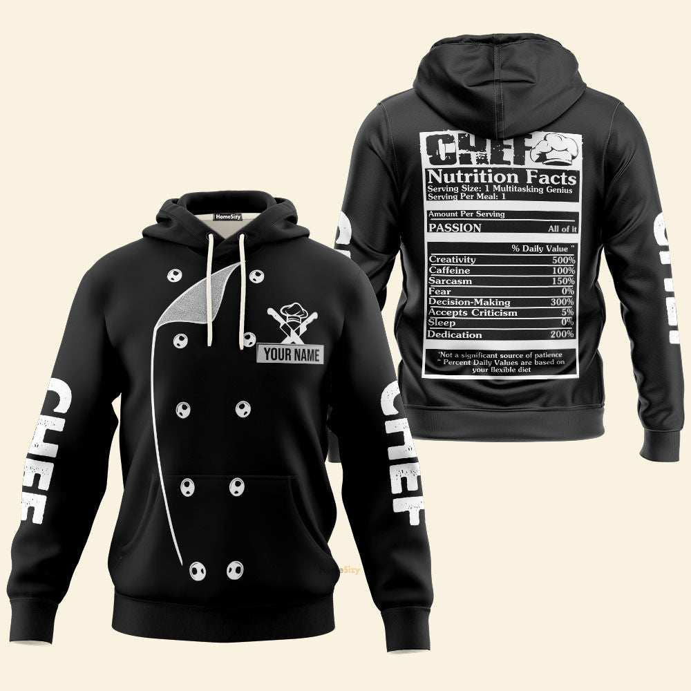 Personalized Custom Name 3D Chef Black Uniform Tshirt Hoodie - Image 3