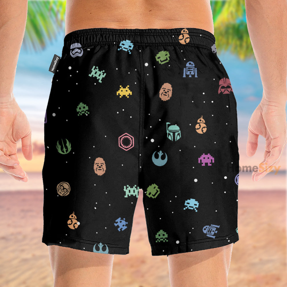 Space Invaders Video Game Funny Cosplay Costume - Beach Shorts - Image 3