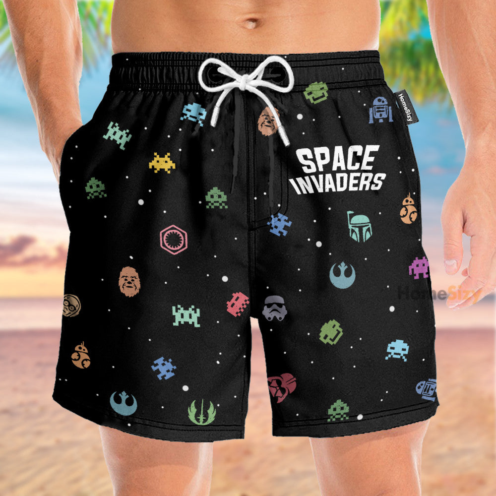 Space Invaders Video Game Funny Cosplay Costume - Beach Shorts - Image 2