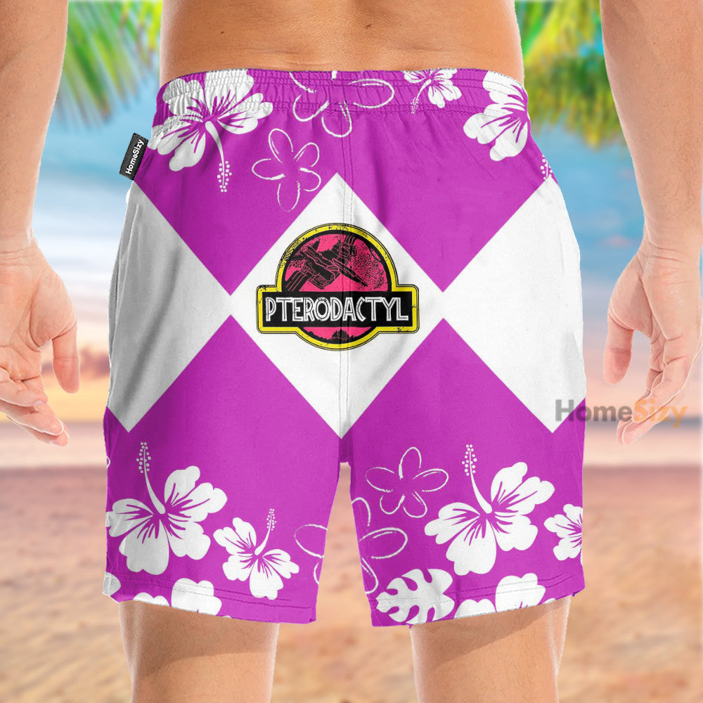 Mighty Morphin Power Ranger Pink Funny Cosplay Costume - Beach Shorts - Image 3