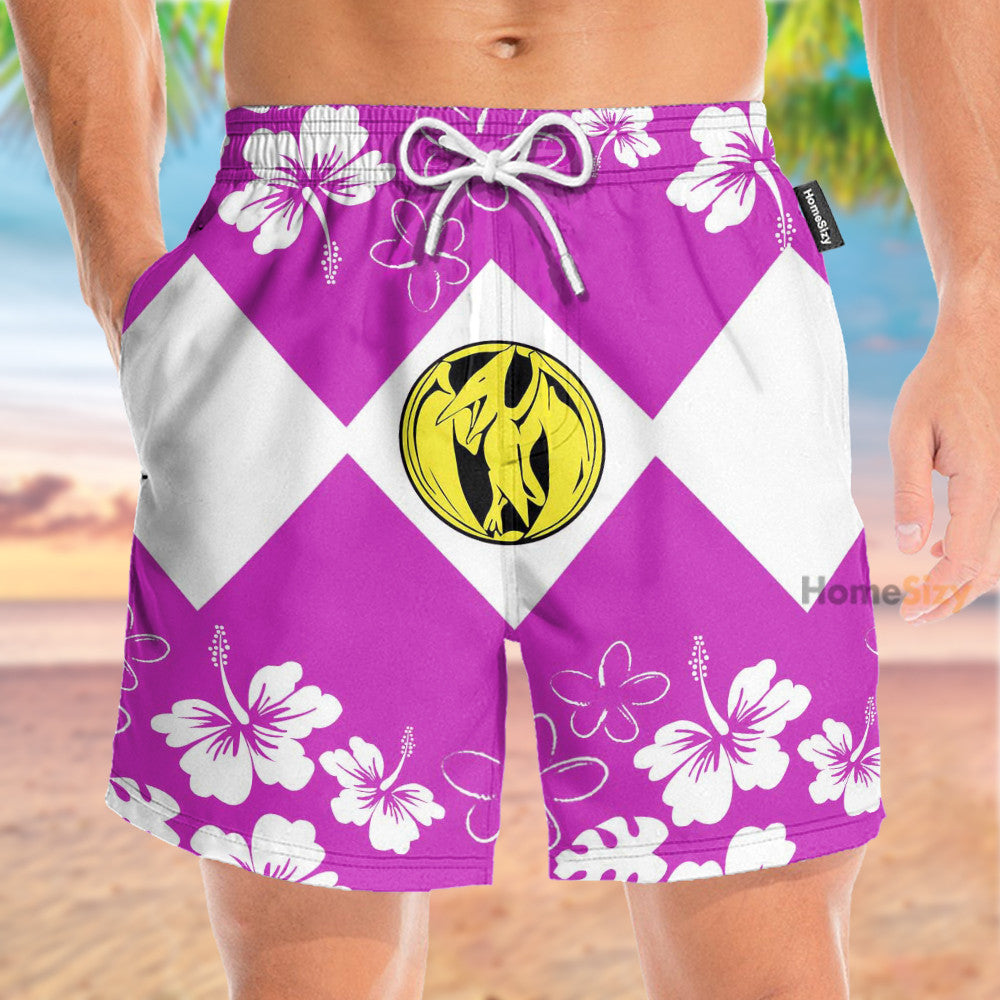 Mighty Morphin Power Ranger Pink Funny Cosplay Costume - Beach Shorts - Image 2