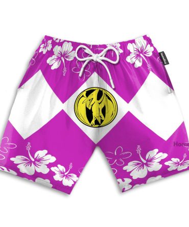 Mighty Morphin Power Ranger Pink Funny Cosplay Costume - Beach Shorts