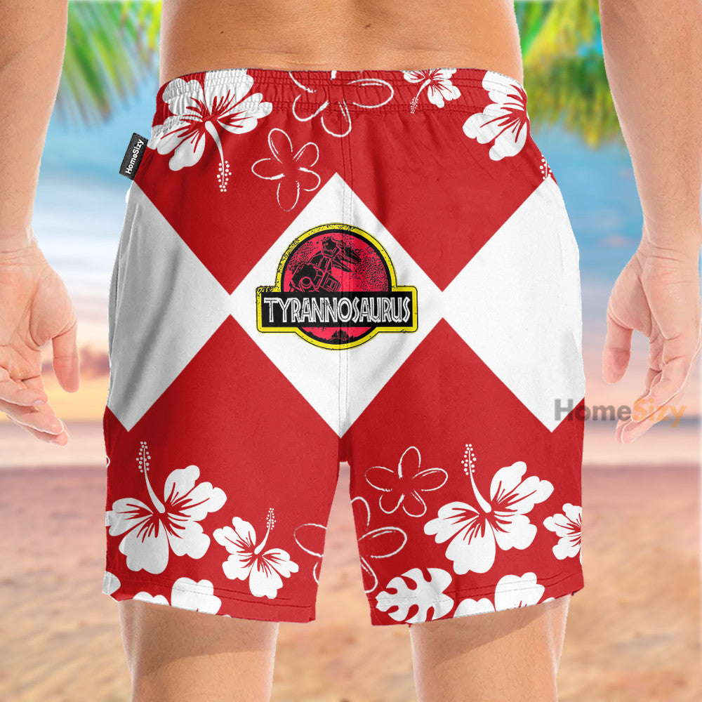 Mighty Morphin Power Ranger Red Funny Cosplay Costume - Beach Shorts - Image 3